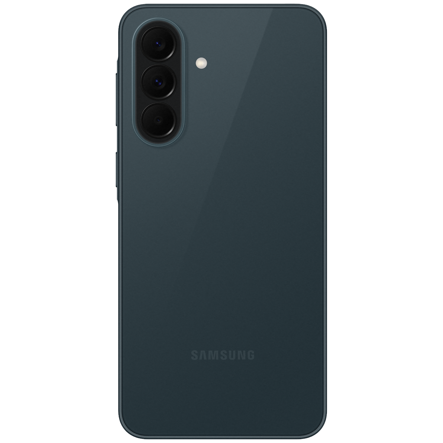 Smartphone Samsung vert foncé avec trois caméras arrière et flash.