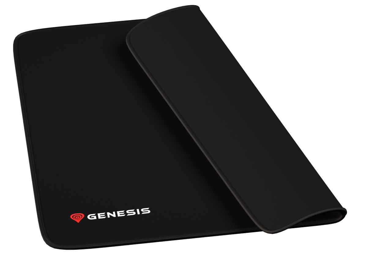 Czarna podkładka pod mysz z czerwonym logo Genesis i białym napisem.