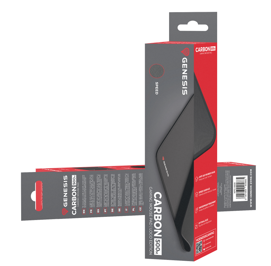 Opakowanie podkładki gamingowej Genesis Carbon 500M, czarno-czerwone.