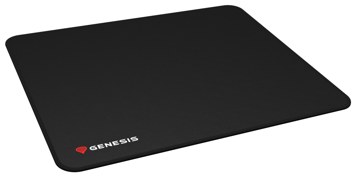 Czarna podkładka pod mysz z czerwonym logo Genesis w lewym dolnym rogu.