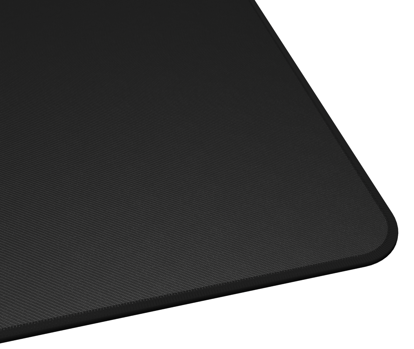 Czarna powierzchnia podkładki pod mysz z teksturą i zaokrąglonymi rogami.