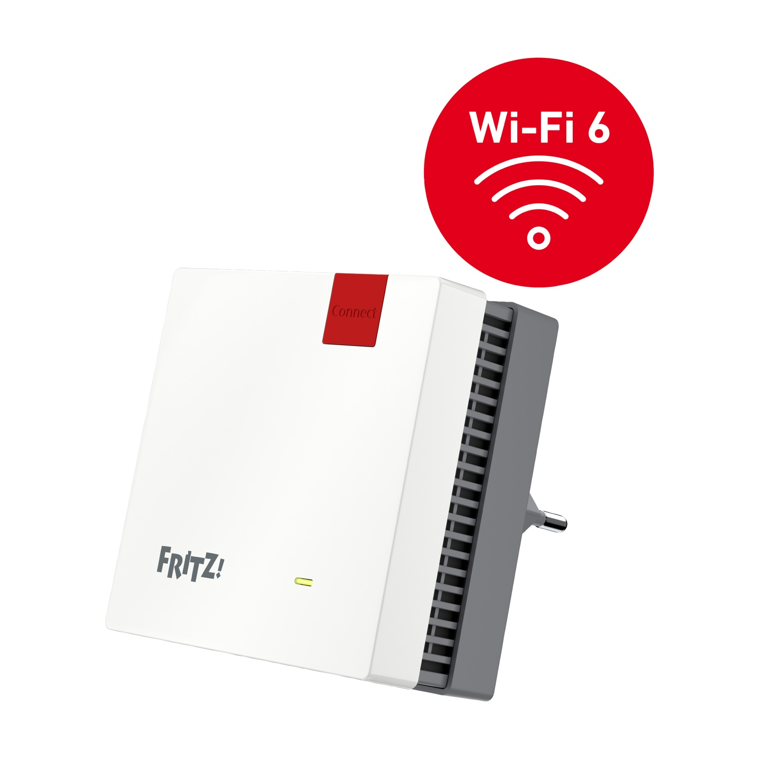 Un router bianco con etichetta rossa "Connect" e icona "Wi-Fi 6".