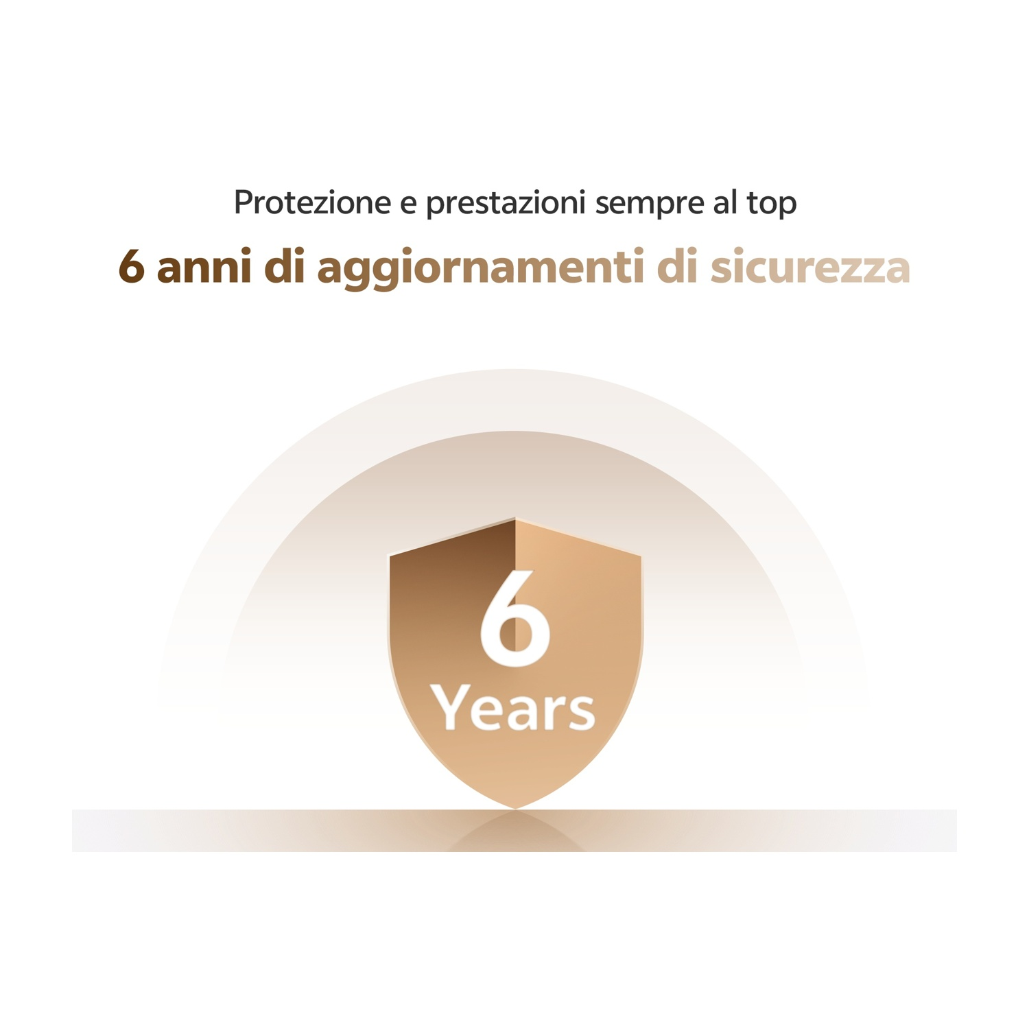 Uno scudo con il numero 6 e "Years" indica 6 anni di sicurezza.