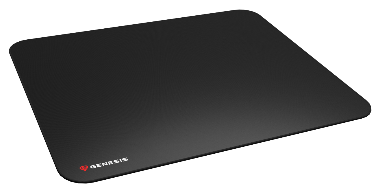 Czarna, prostokątna podkładka pod mysz z zaokrąglonymi rogami i czerwonym logo Genesis.