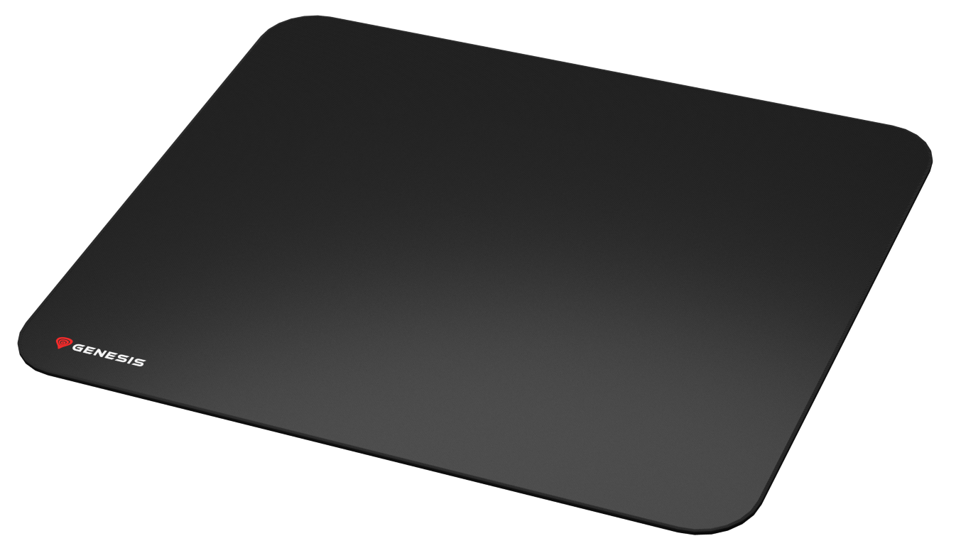 Czarna podkładka pod mysz z czerwonym logo Genesis w lewym dolnym rogu.