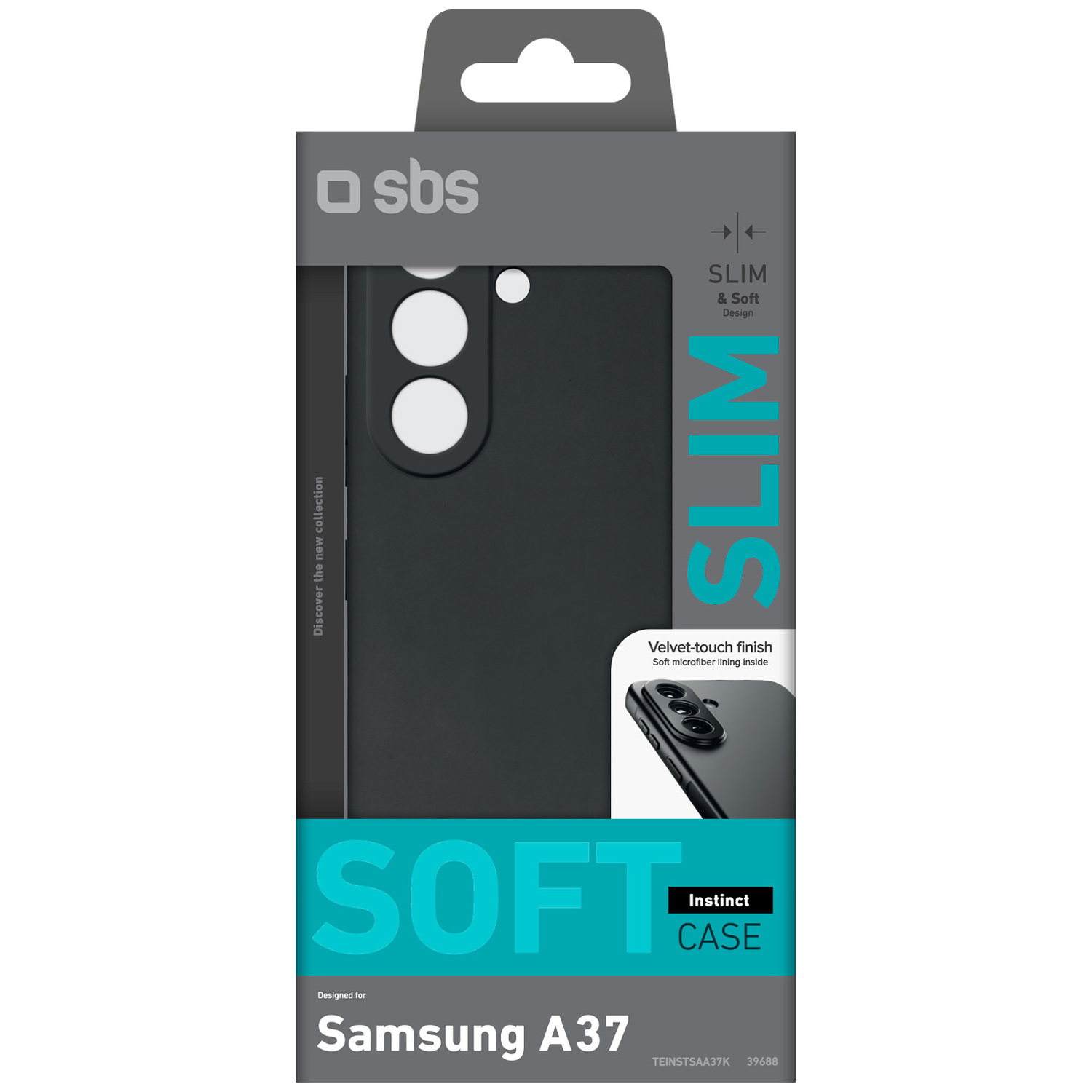 SBS Slim Instinct hoesje voor Samsung A37, zwart, met fluweelzachte binnenkant.