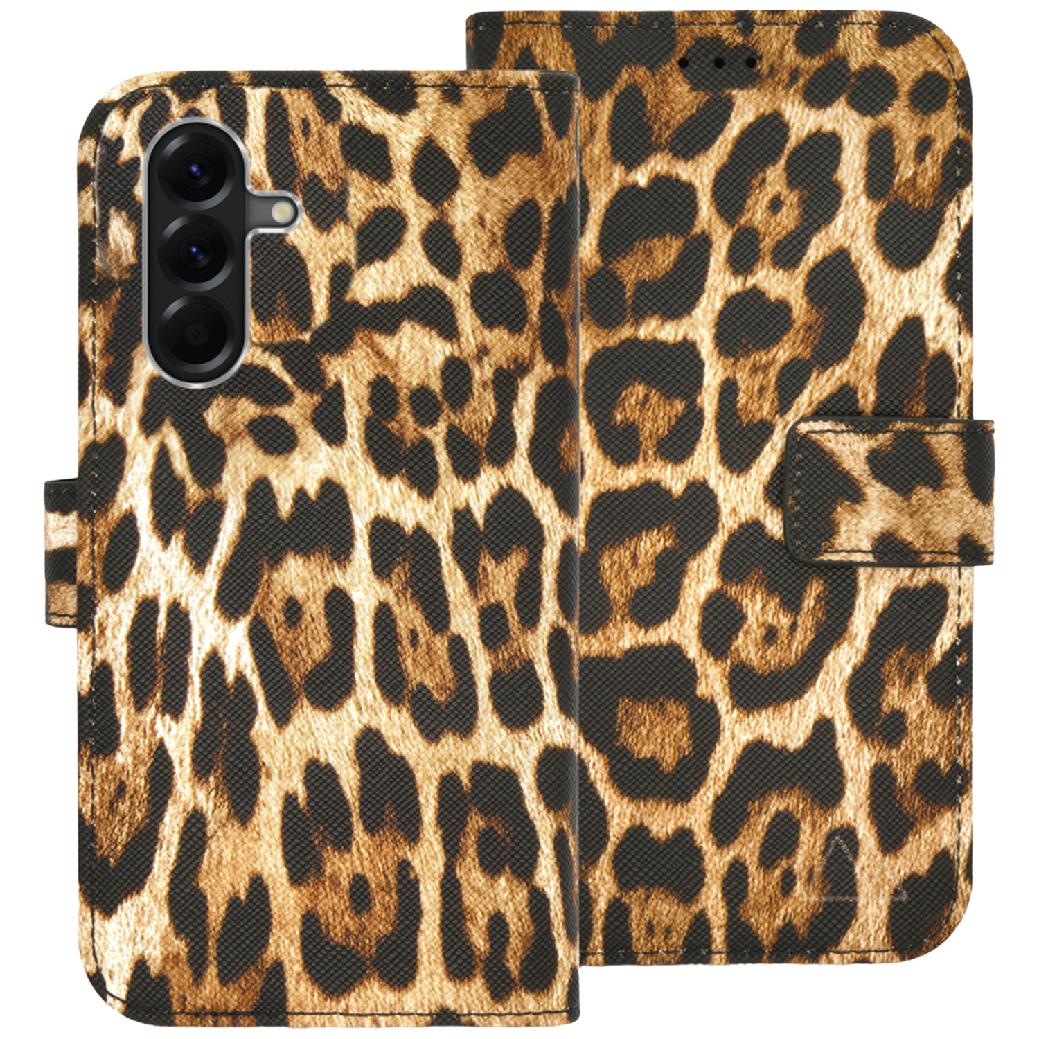 Une coque de téléphone marron et noire à imprimé léopard.