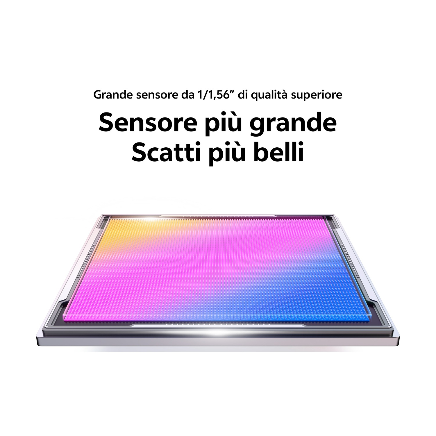 Sensore più grande, scatti migliori. Dettaglio di un sensore di fotocamera per smartphone.