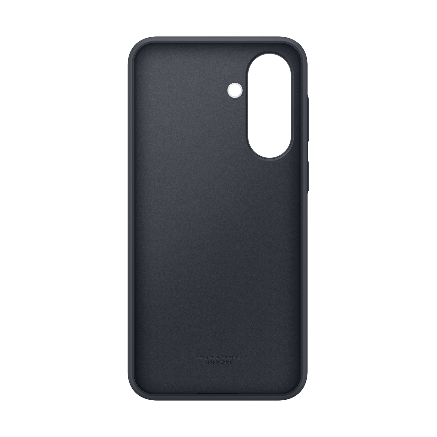 Custodia per telefono in silicone grigio scuro, interno con ritaglio fotocamera.