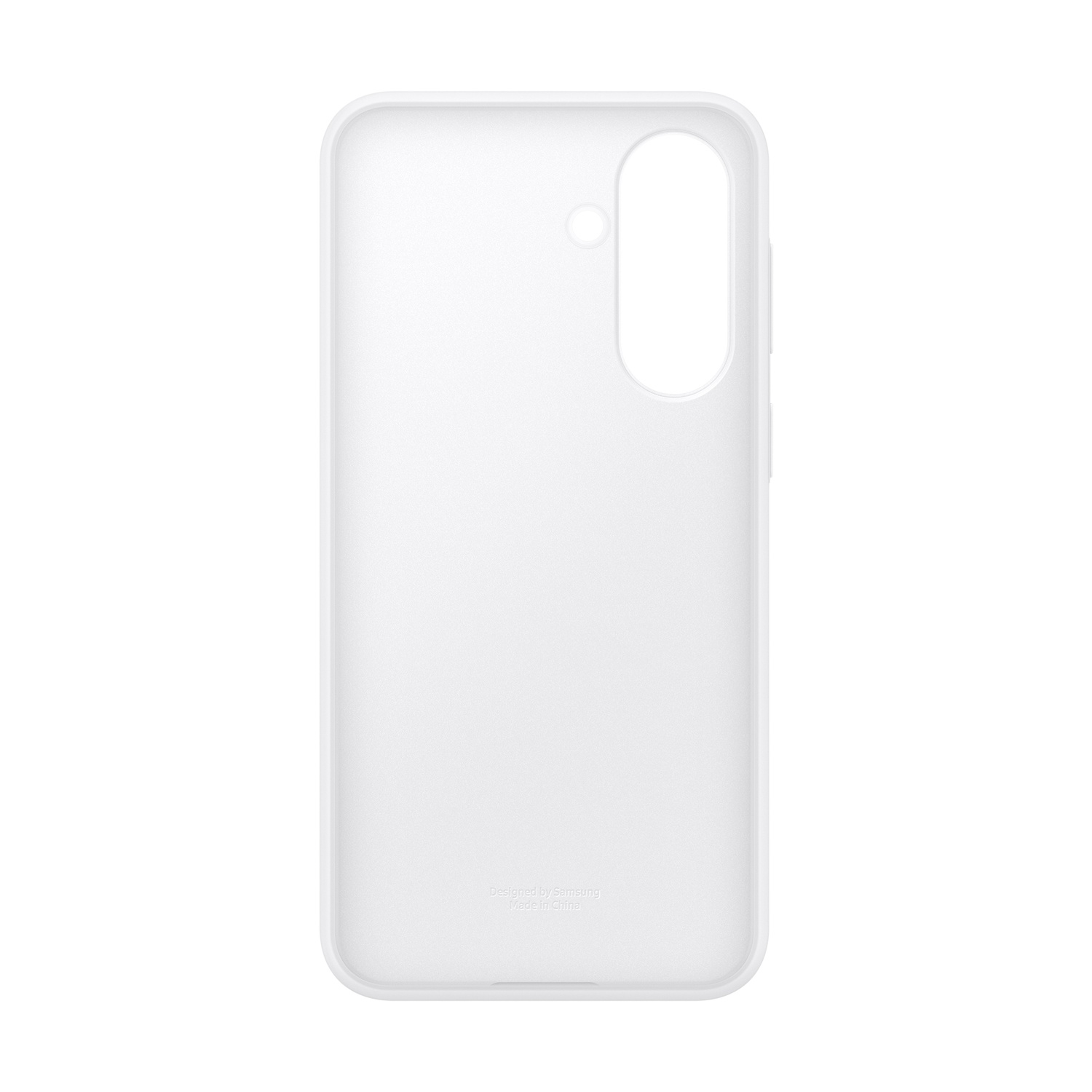 Custodia bianca per telefono con ritaglio fotocamera e copri pulsanti. Design minimalista.