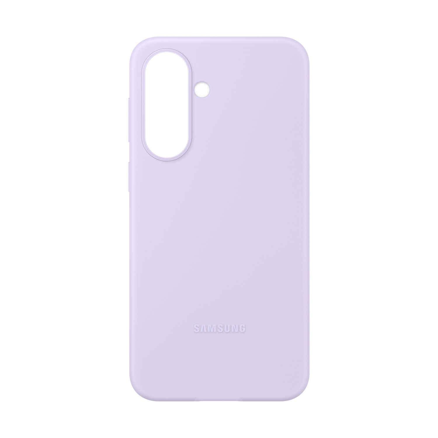 Una cover Samsung lavanda con foro per fotocamera e logo.