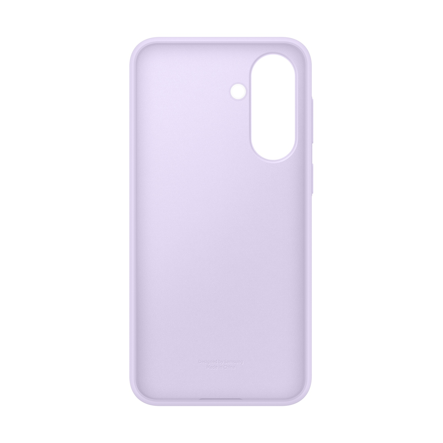 Cover viola per telefono con foro fotocamera e testo in rilievo.