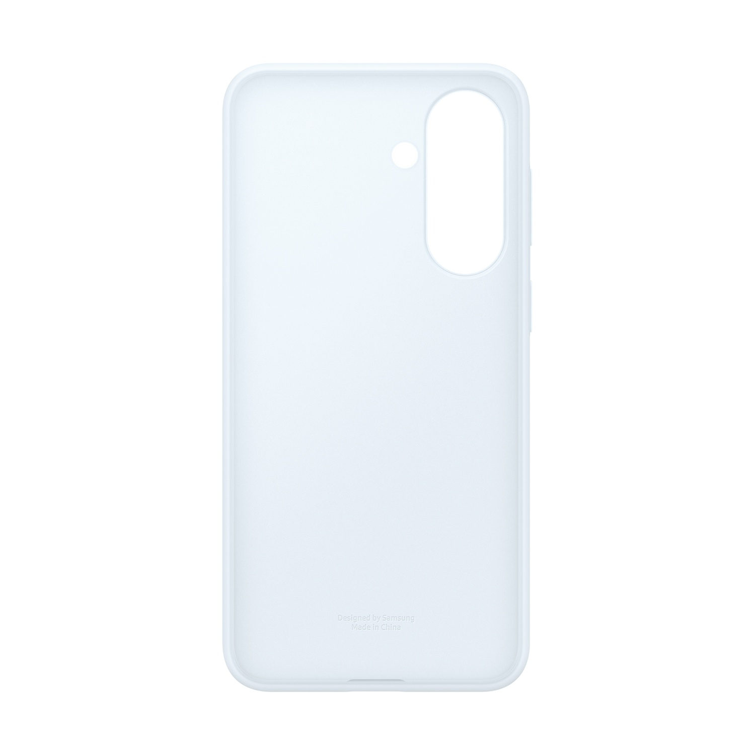 Custodia per telefono azzurra con ritagli per fotocamera e pulsanti.