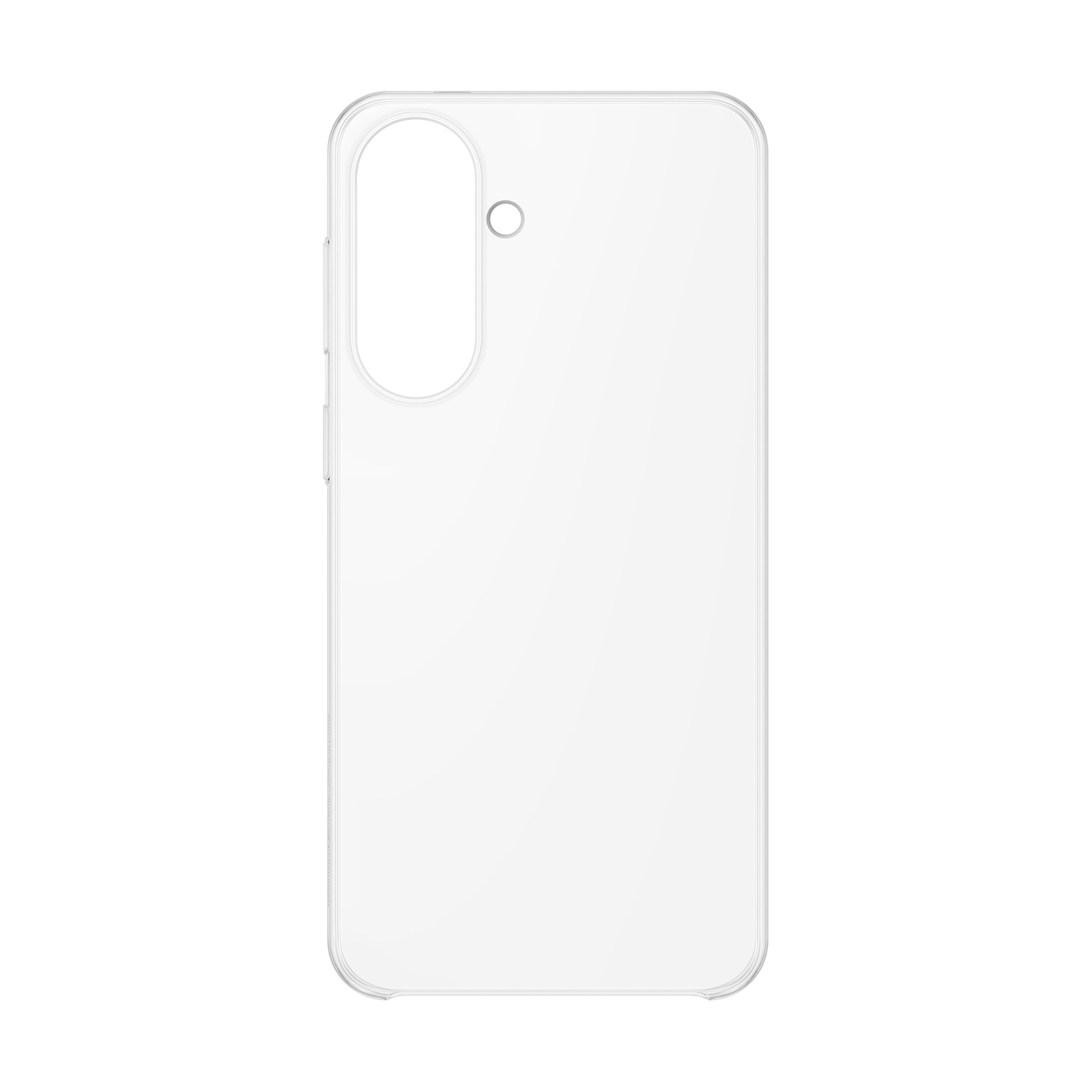 Custodia trasparente per telefono con ritagli per fotocamera e pulsanti.
