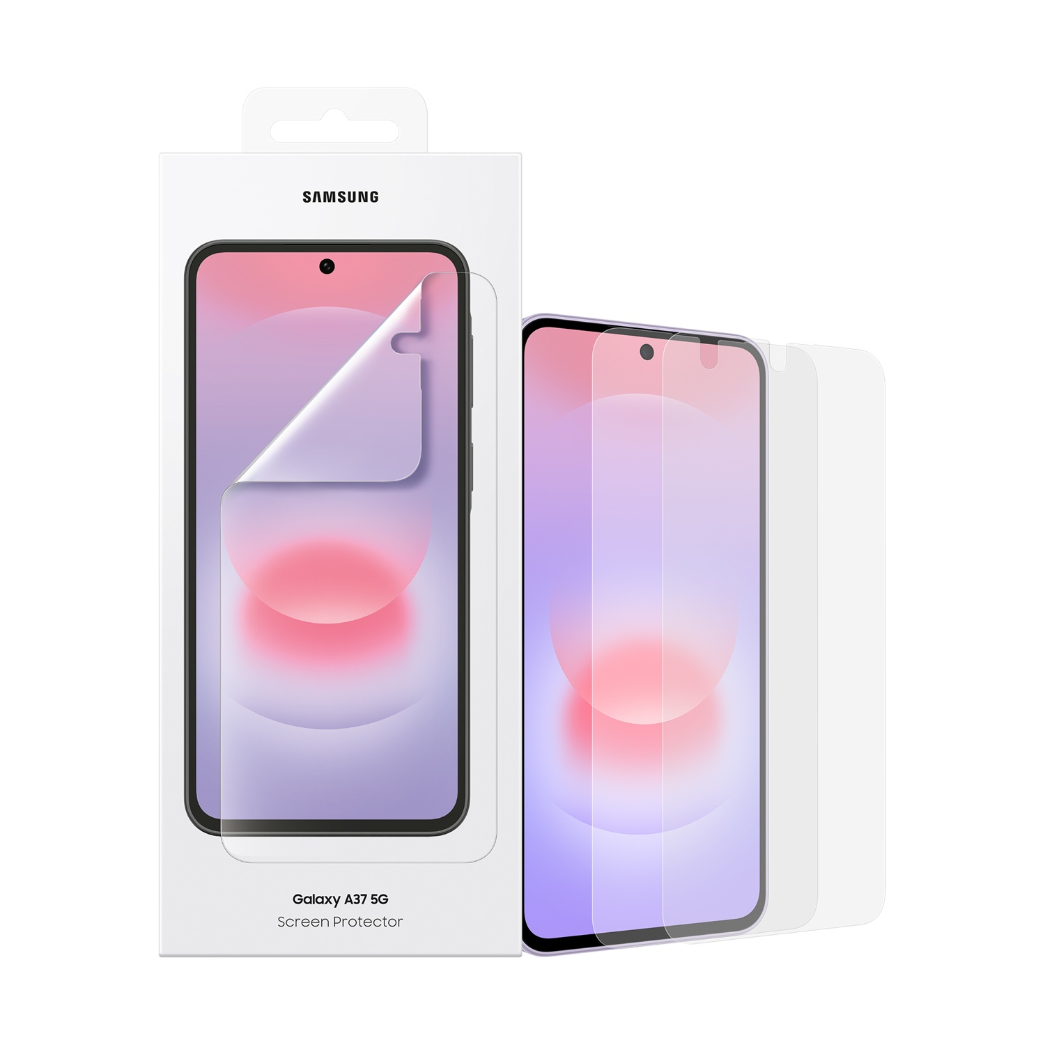 Protezione schermo Samsung Galaxy A37 5G in confezione e due protezioni singole.