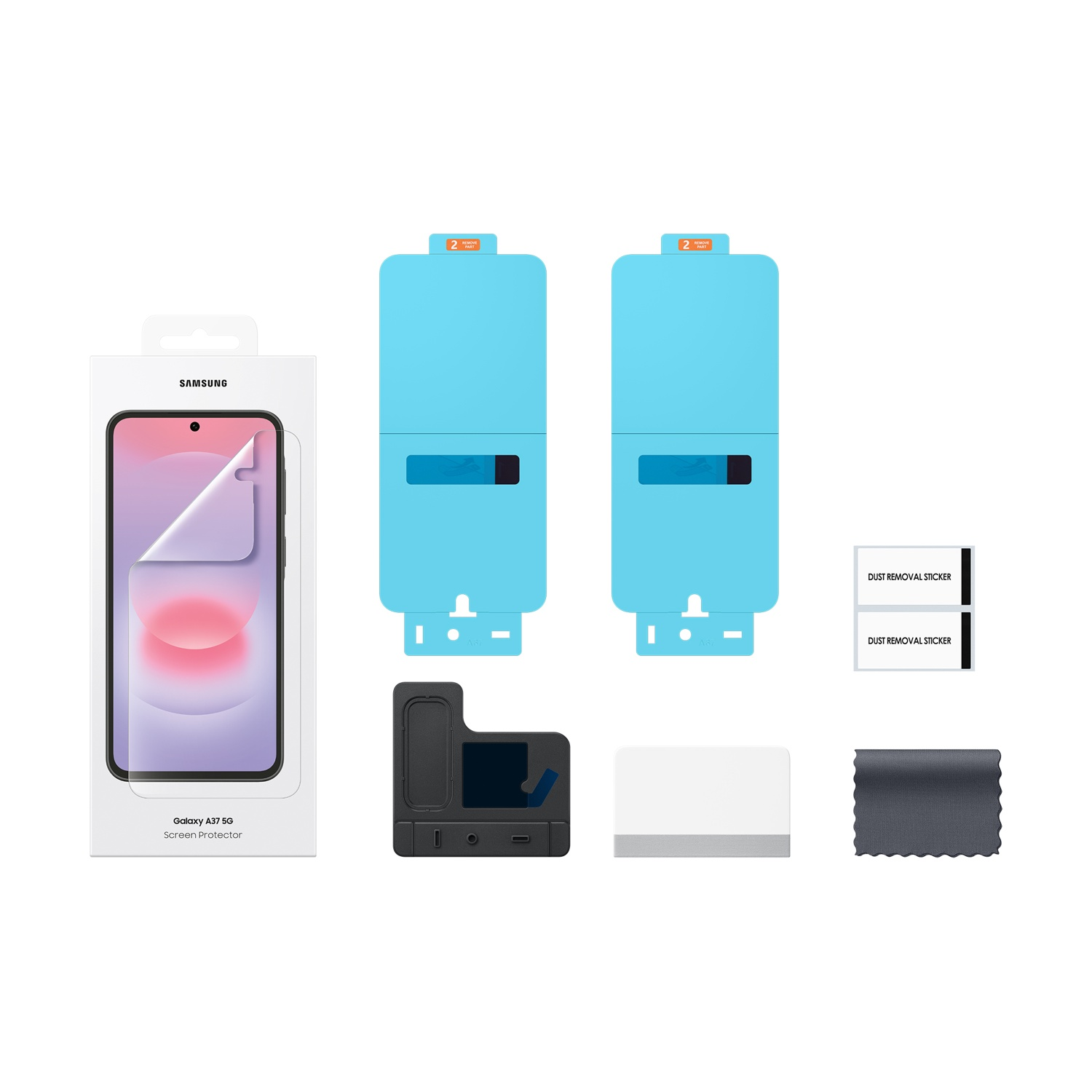 Kit protettore schermo Samsung Galaxy A37 5G con strumenti.