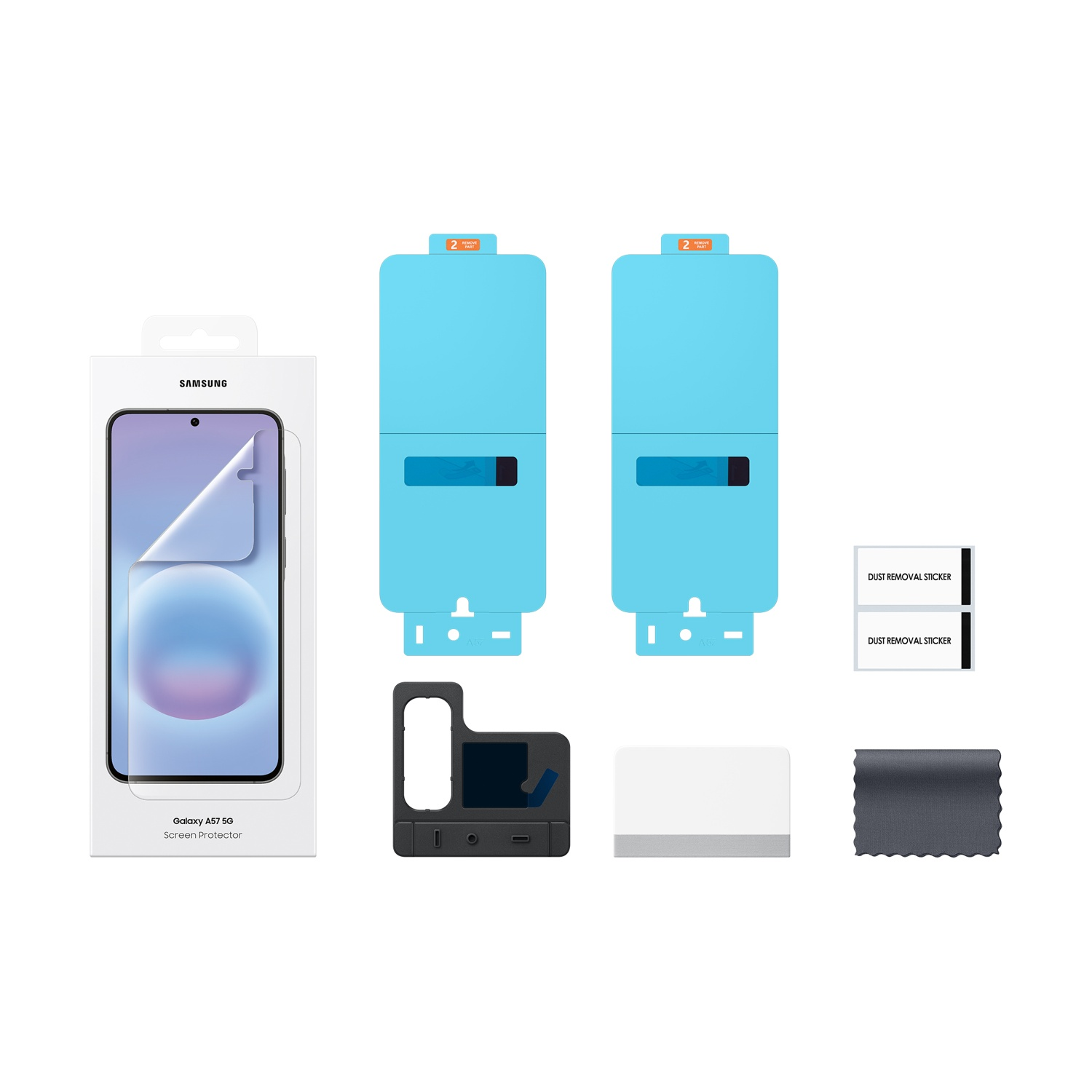Kit di protezione schermo Samsung Galaxy A57 5G con accessori.