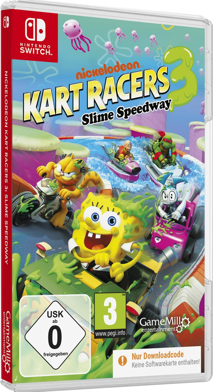 SpongeBob, Garfield und Michelangelo rasen in Karts. Nickelodeon Kart Racers 3.