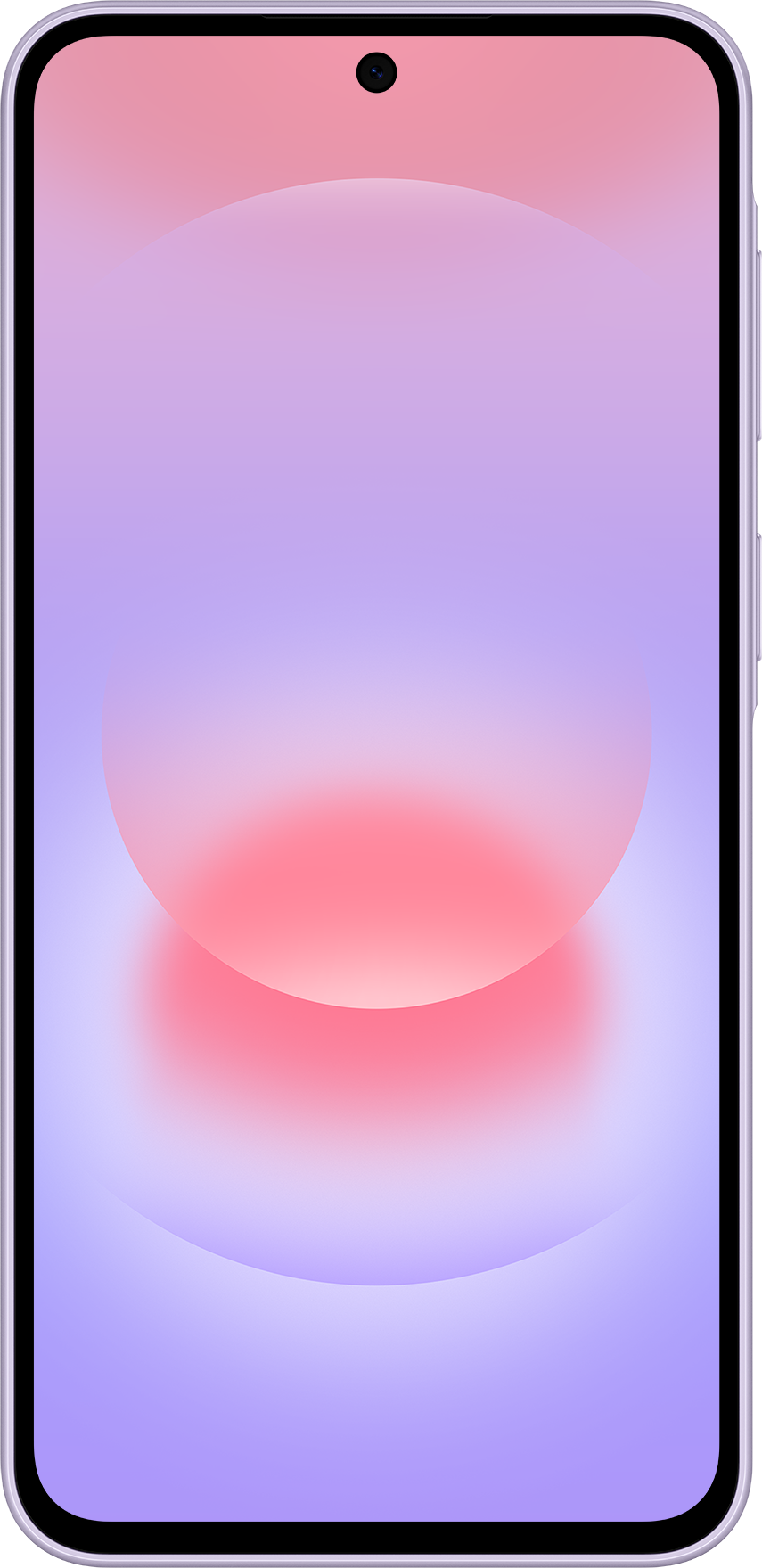 Un smartphone avec un dégradé rose à violet et une forme circulaire.