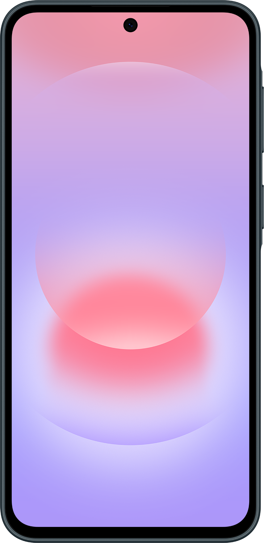 Smartphone avec fond dégradé de violet à rose, avec un motif circulaire.