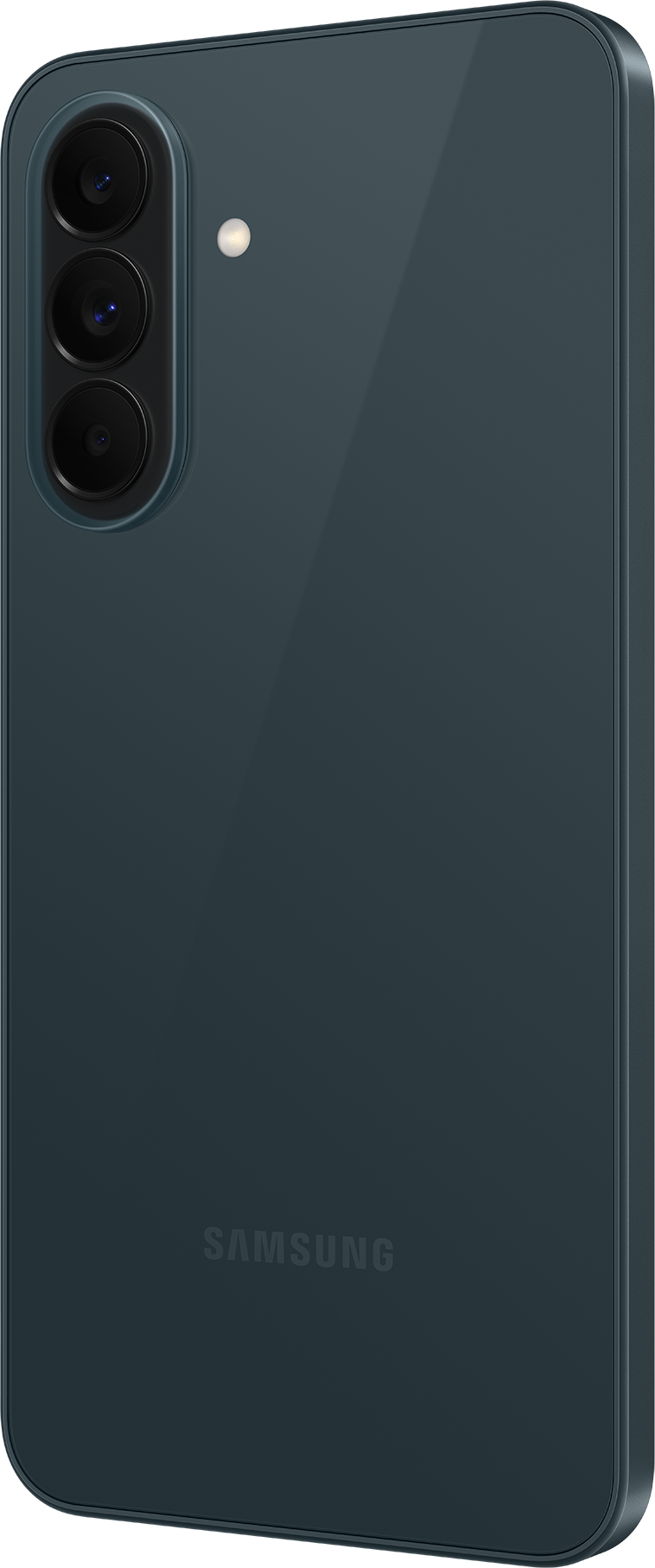 Smartphone Samsung vert foncé avec trois appareils photo et un flash.