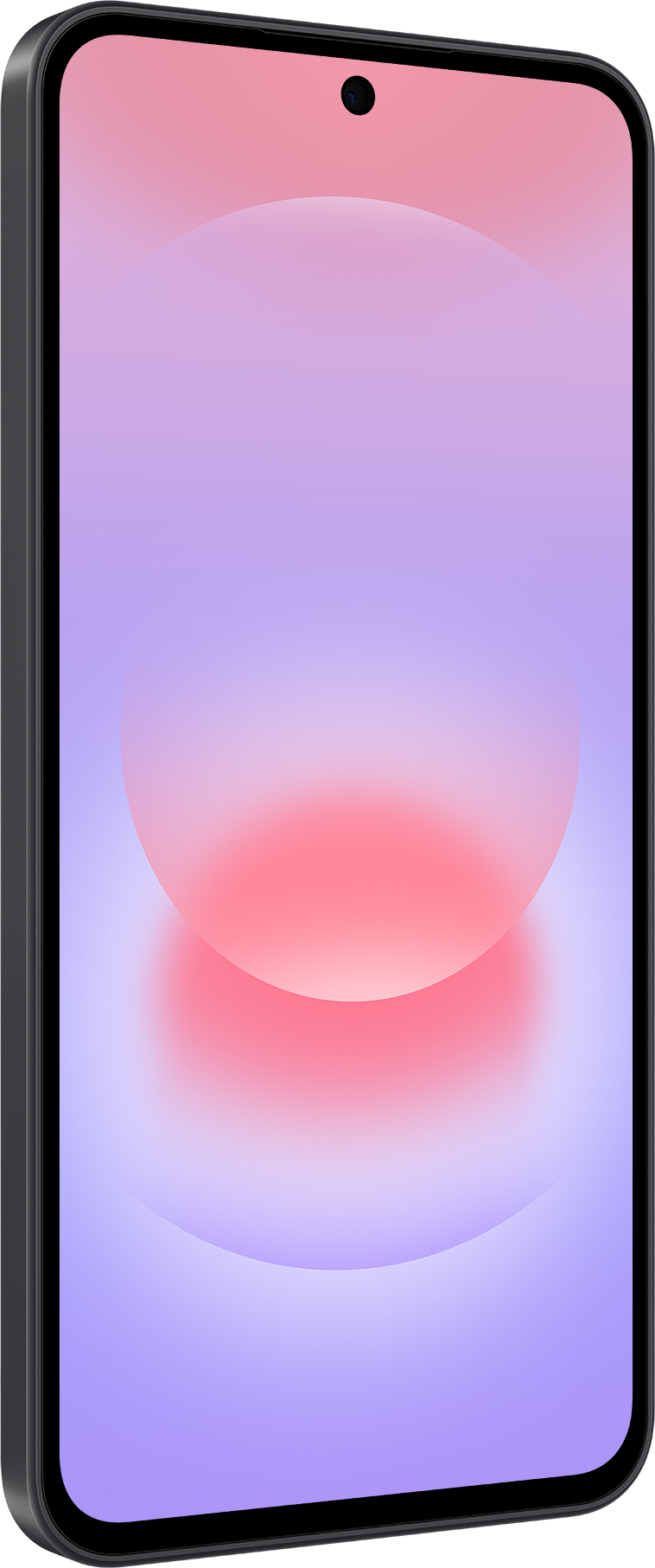 Ein Smartphone mit einem Farbverlauf von Lila zu Rosa und einer runden Form.