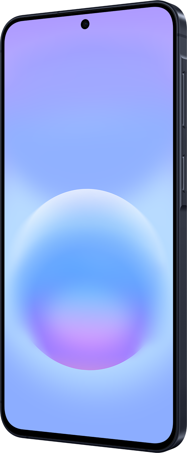 Ein Smartphone mit einem blauen und violetten Farbverlauf-Hintergrund mit einem Kreis.