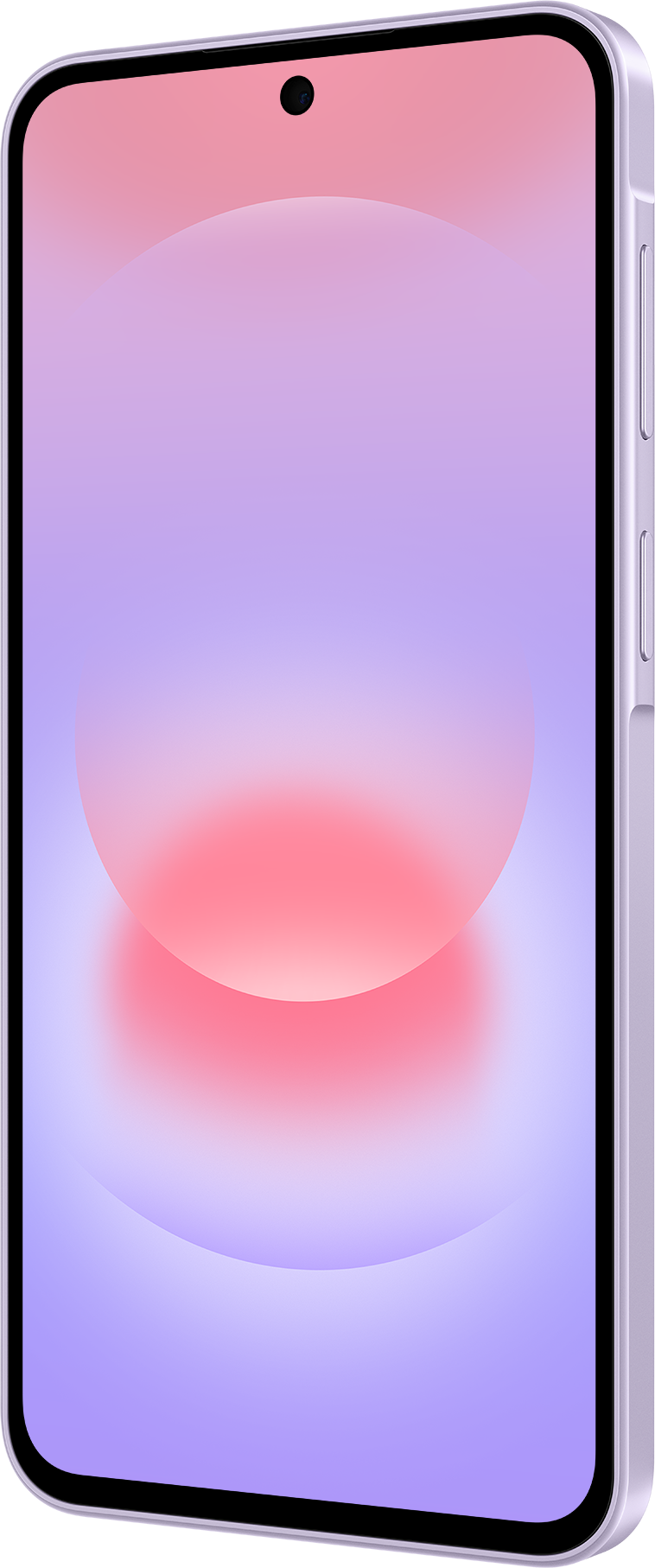Un smartphone avec un fond dégradé rose et violet.