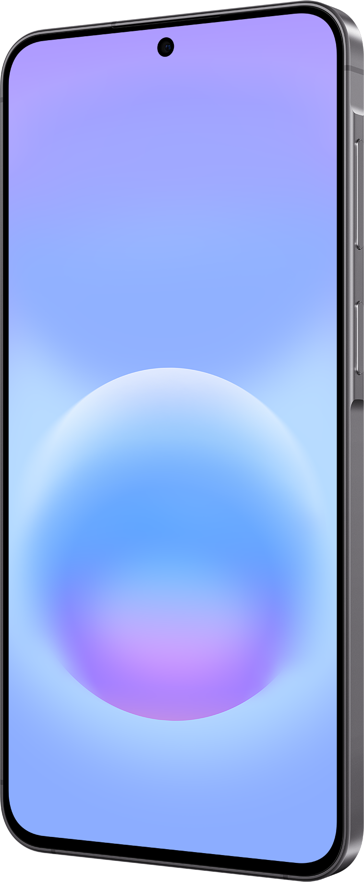 Uno smartphone con sfondo blu e viola e una bolla.