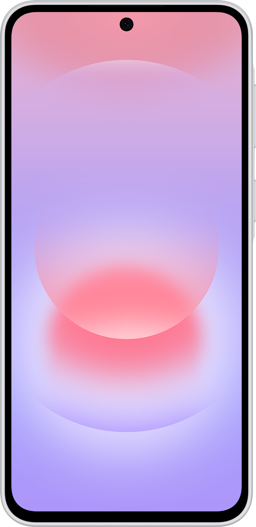 Un smartphone affichant un dégradé rose à violet avec un cercle rouge.
