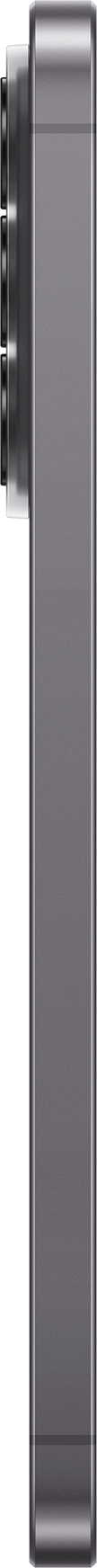Smartphone grigio con tre fotocamere sul lato sinistro, vista laterale.