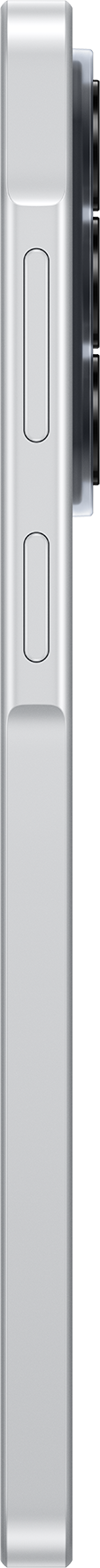 Gros plan d'un côté de smartphone argenté avec des boutons de volume.