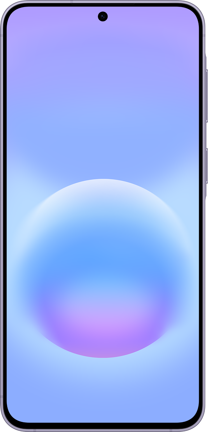 Ein Smartphone mit einem blauen und violetten Hintergrund mit einem großen Kreis.