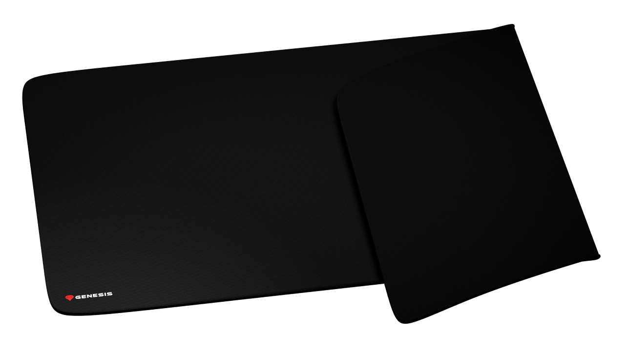 Czarna podkładka pod mysz z czerwonym logo Genesis po lewej stronie.