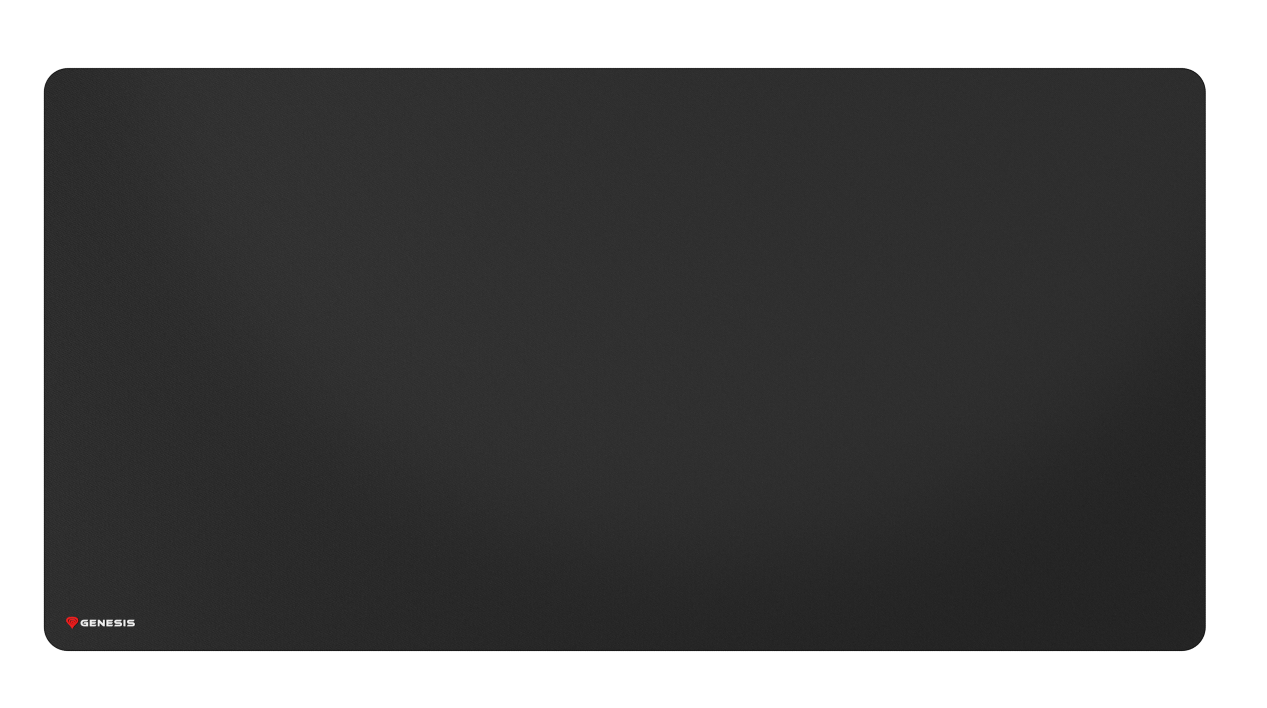 Czarna podkładka pod mysz z czerwonym logo Genesis w lewym dolnym rogu.