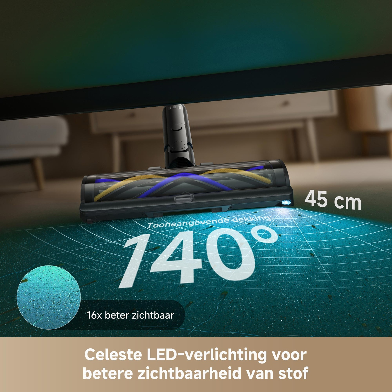 Tête d'aspirateur avec lumière LED éclaire 140 degrés et 45 cm de portée.