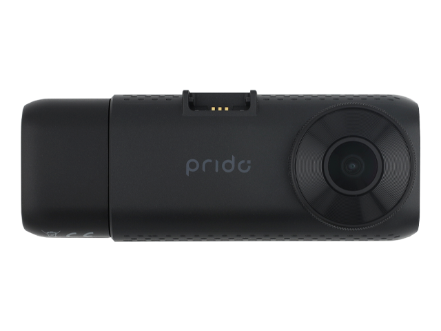 Czarna kamera samochodowa z obiektywem i portem ładowania.