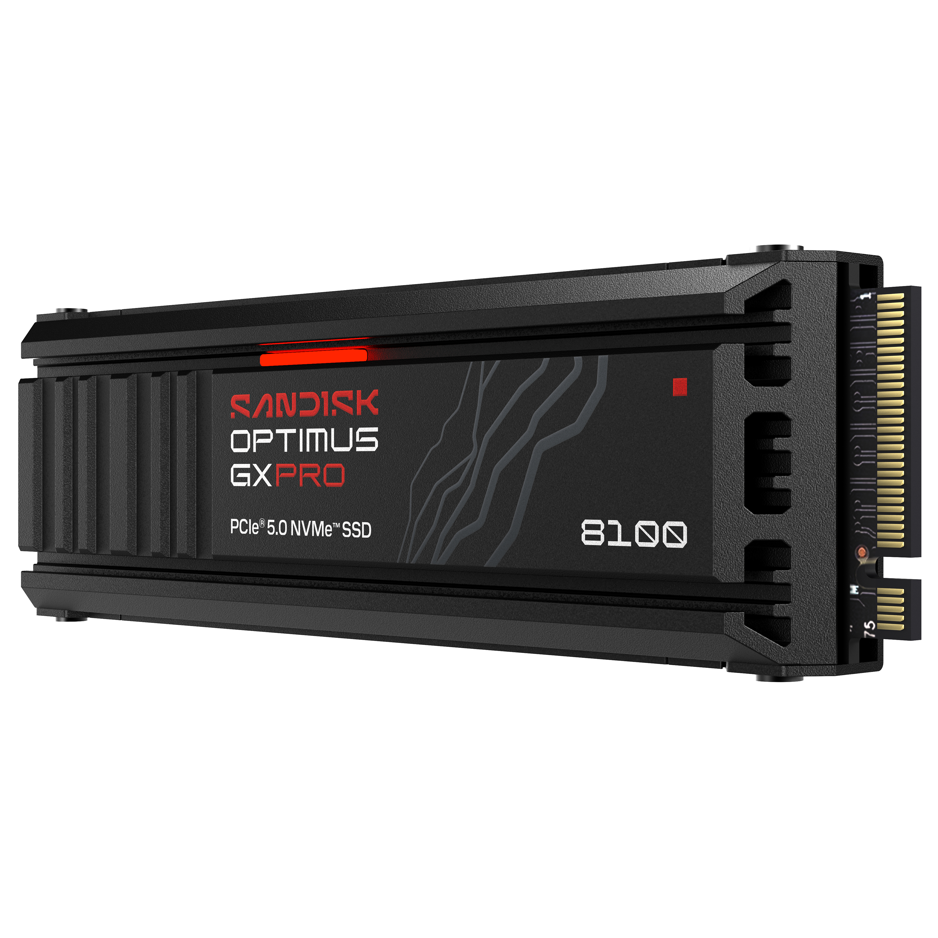 Schwarze SSD mit roten Akzenten und PCIe-Anschluss.