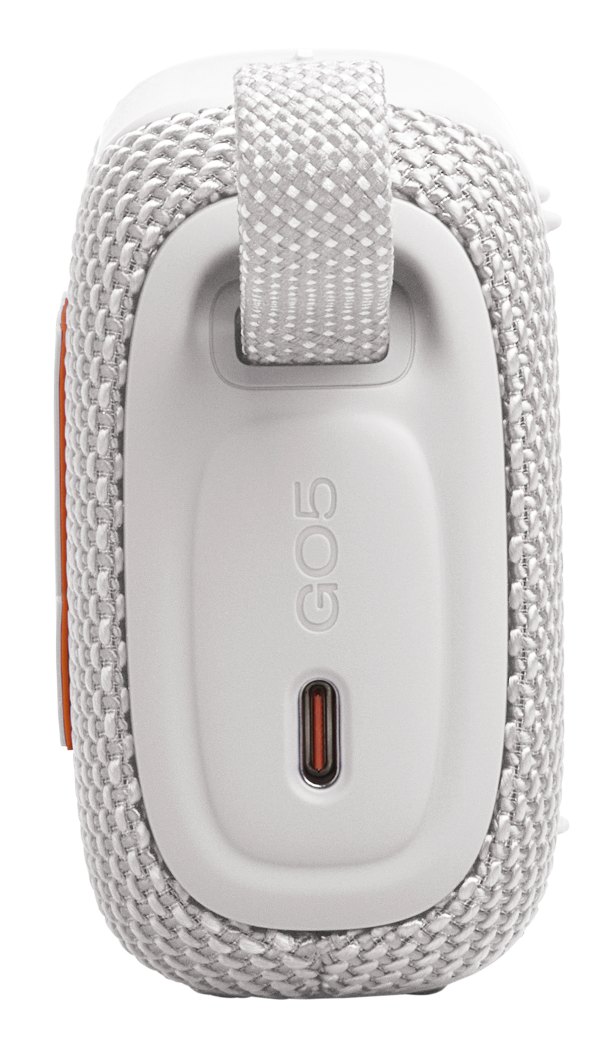 Biały głośnik z uchwytem i portem USB-C.