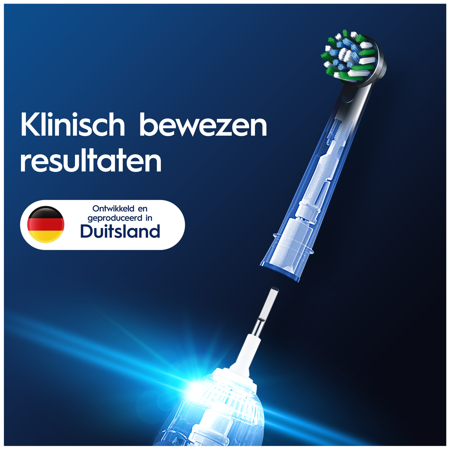 Electric toothbrush with bristles and head, made in Germany.