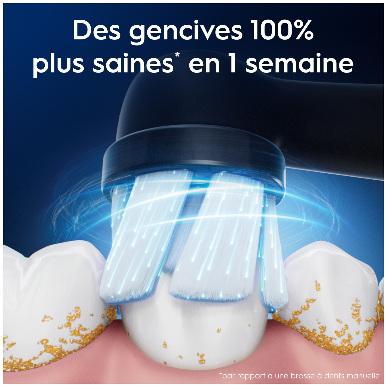Brosse à dents électrique nettoie les dents de la plaque. Publicité gencives saines.