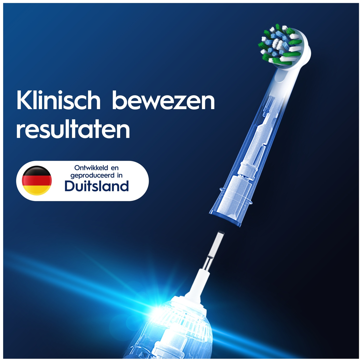 Elektrische tandenborstel met Duitse vlag en tekst. Klinisch bewezen.