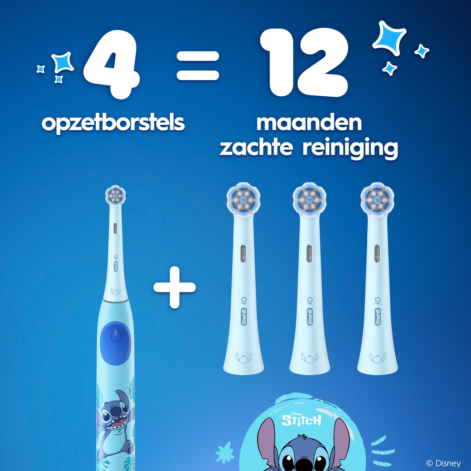 4 brossettes Oral-B pour 12 mois de nettoyage doux, motif Stitch.