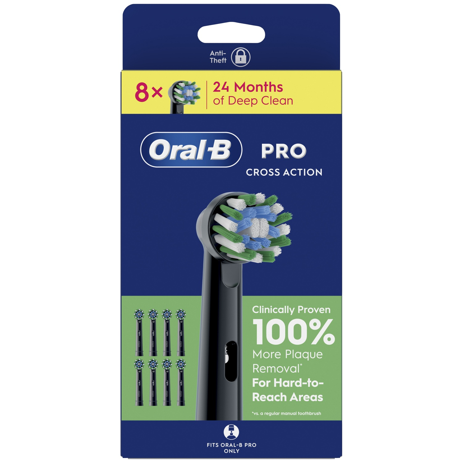 Pack de 8 brossettes Oral-B Pro Cross Action avec fermeture antivol.