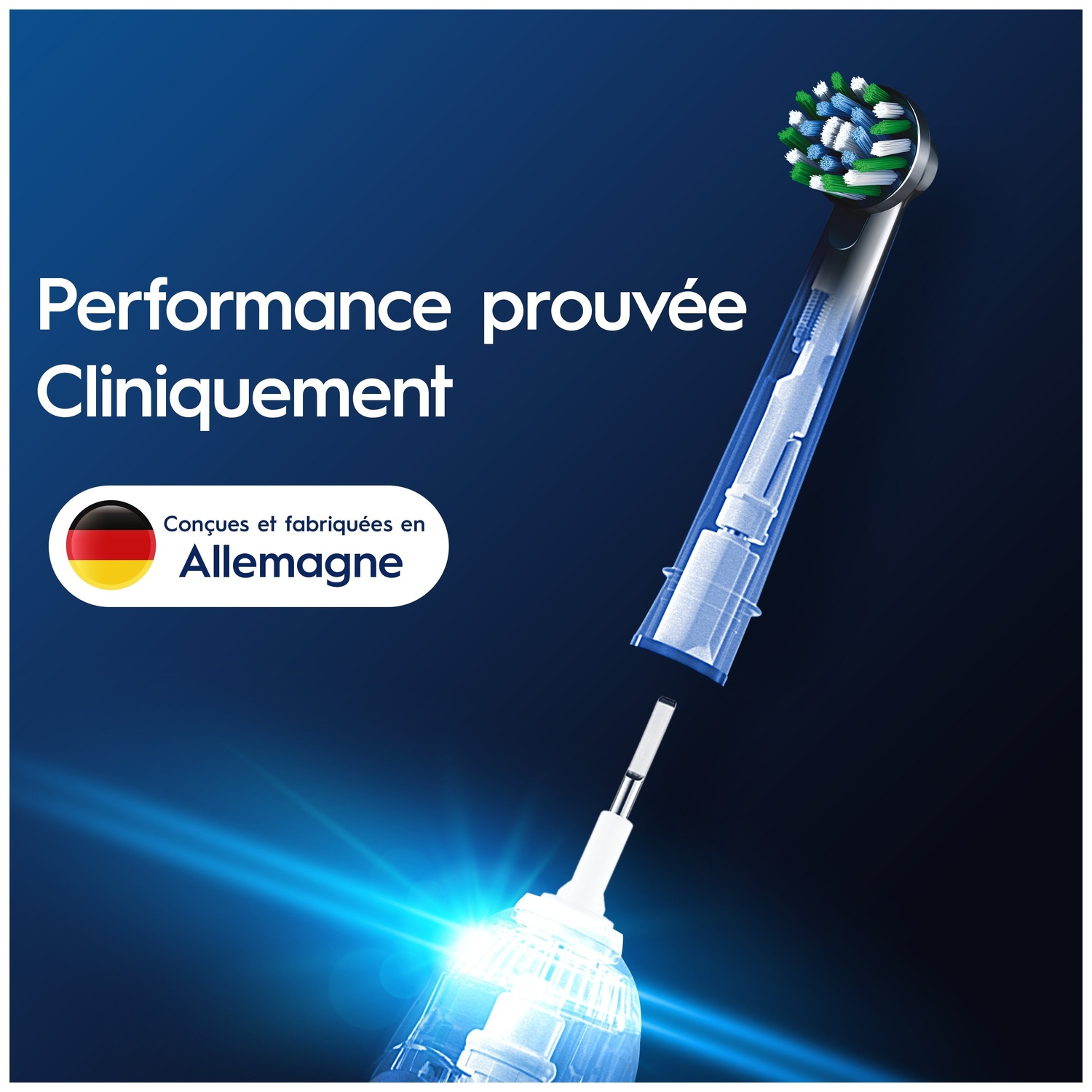 Brosse à dents électrique avec tête amovible, "Fabriqué en Allemagne".