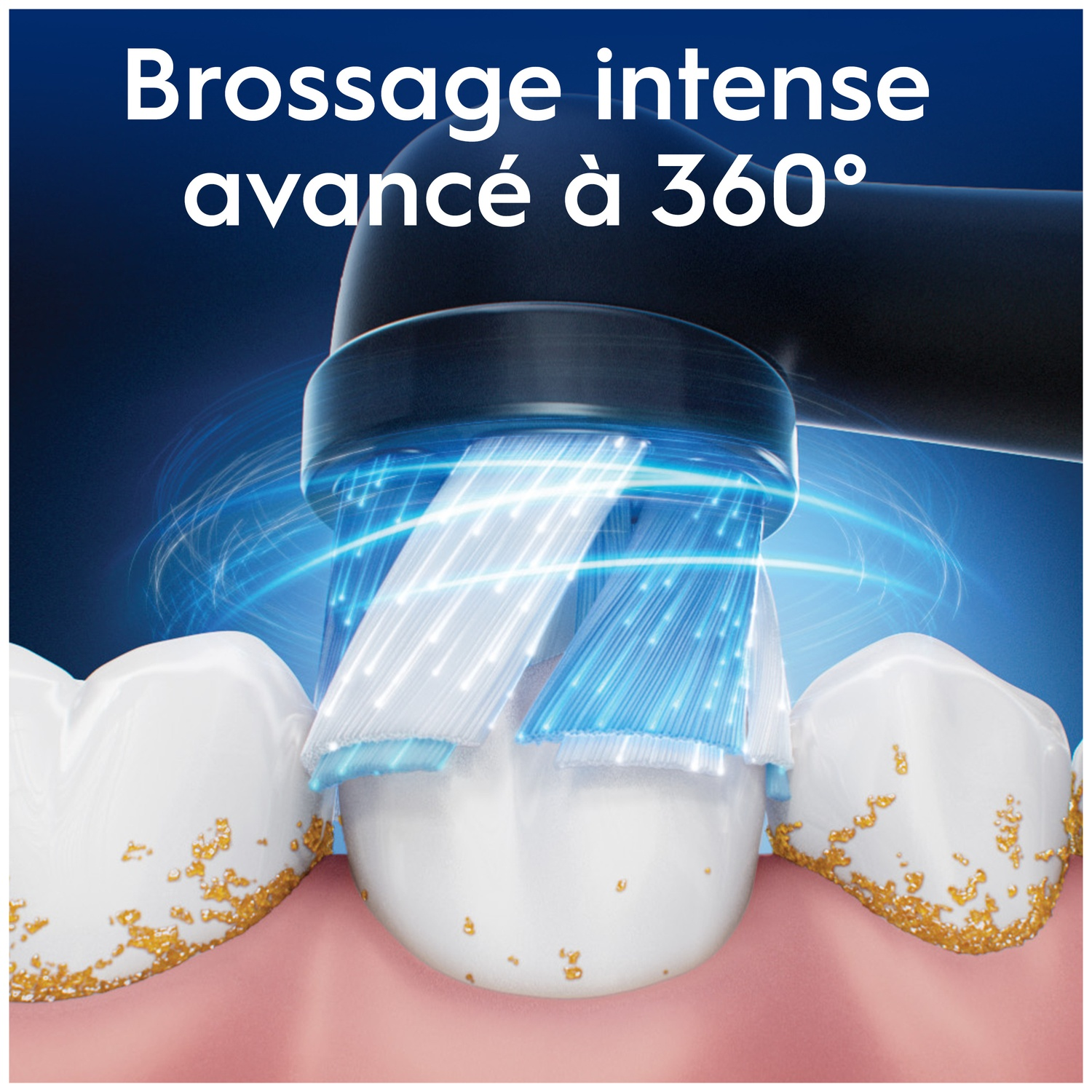 Brosse à dents électrique nettoie les dents avec des faisceaux lumineux bleus.