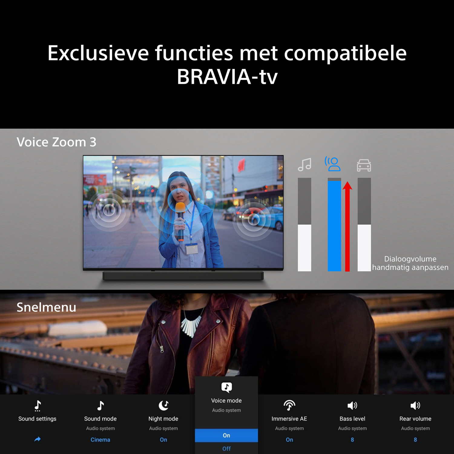 TV shows a newscaster, menu with audio settings. Graphic shows volume sliders.