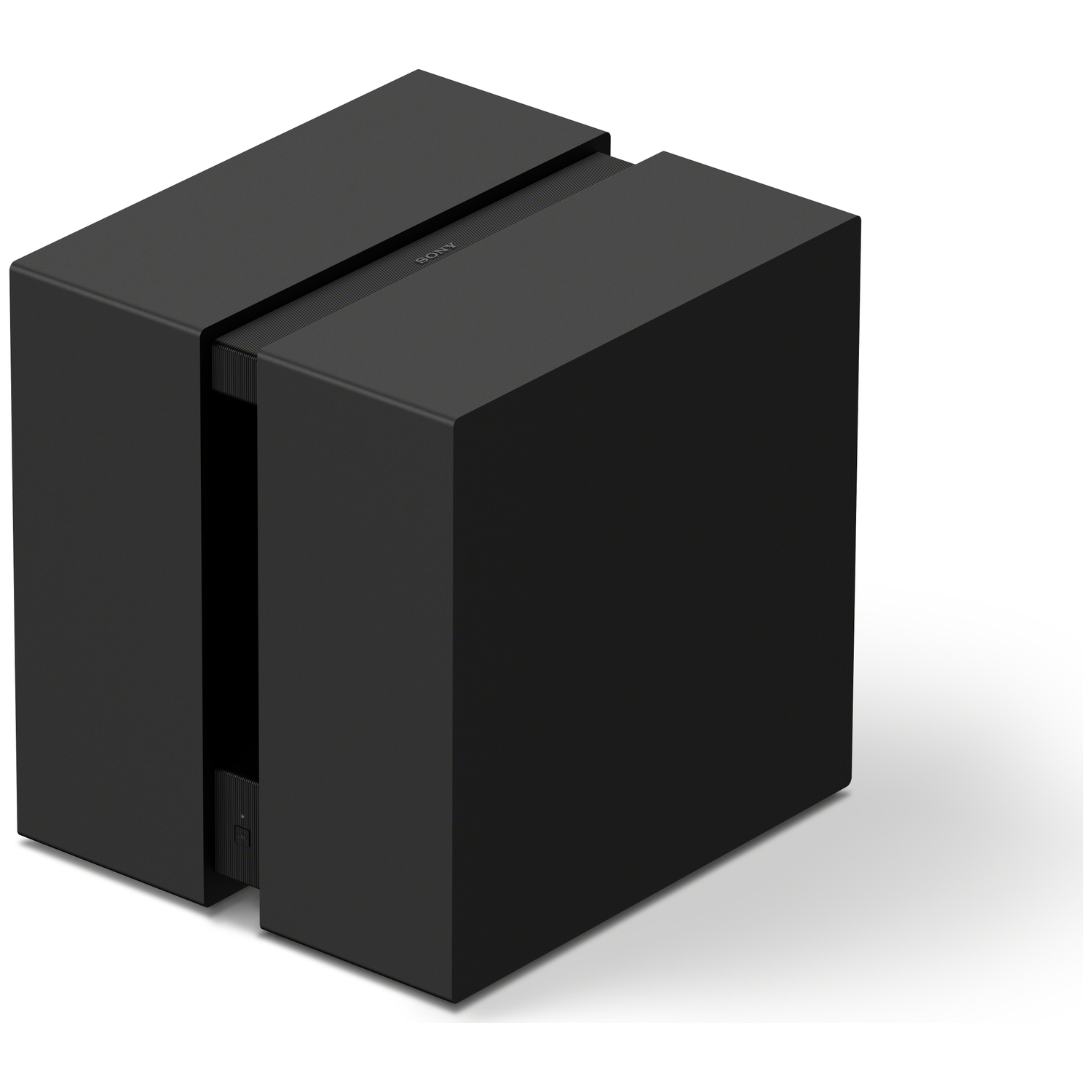 Black Sony PlayStation 5 console with a gap in the middle.