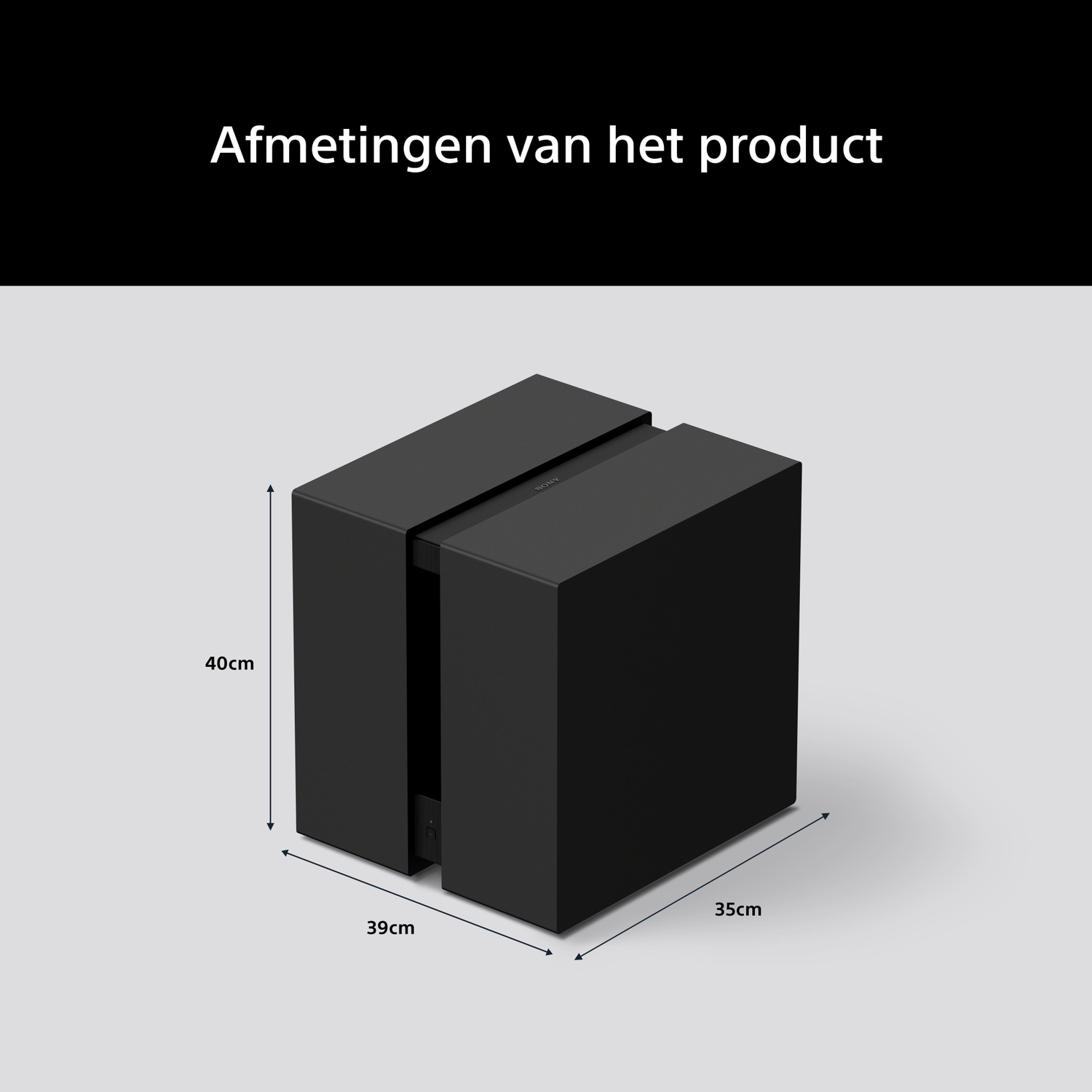 Black product with dimensions: 39cm width, 35cm depth, 40cm height.