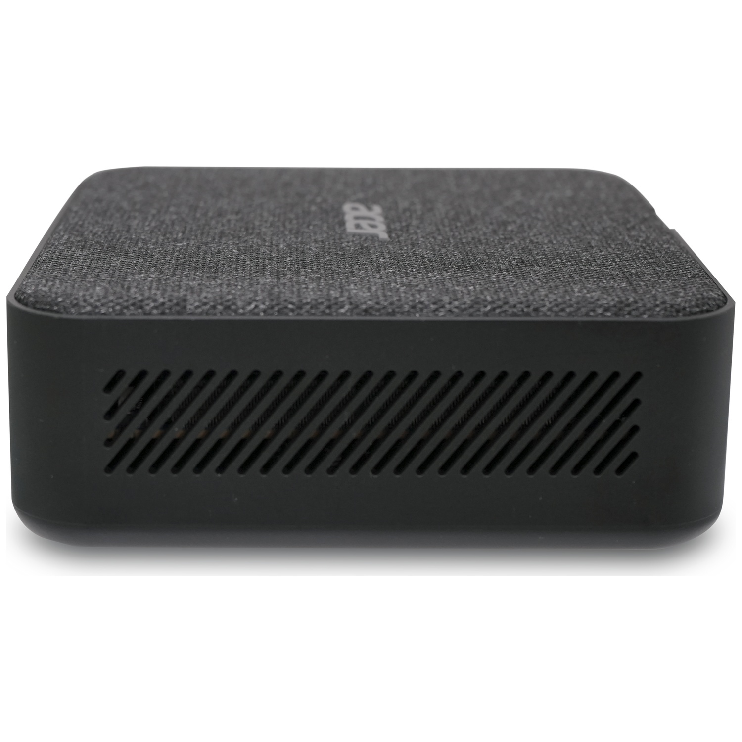 Black Acer mini PC with fabric top and side ventilation slots.